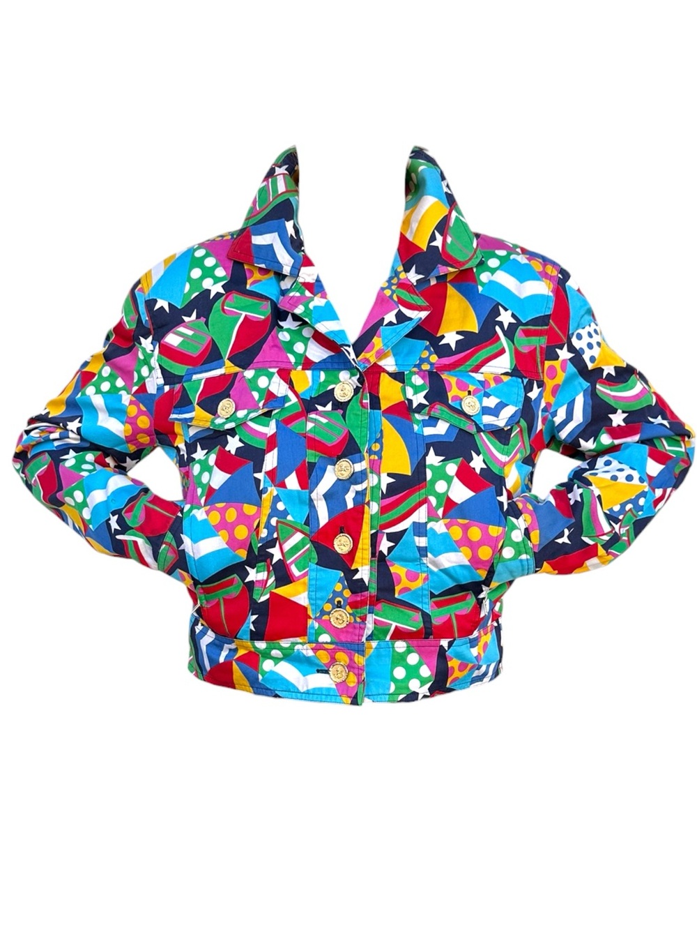 Carlisle Multicolor Geometric Print BomberJacket 80s